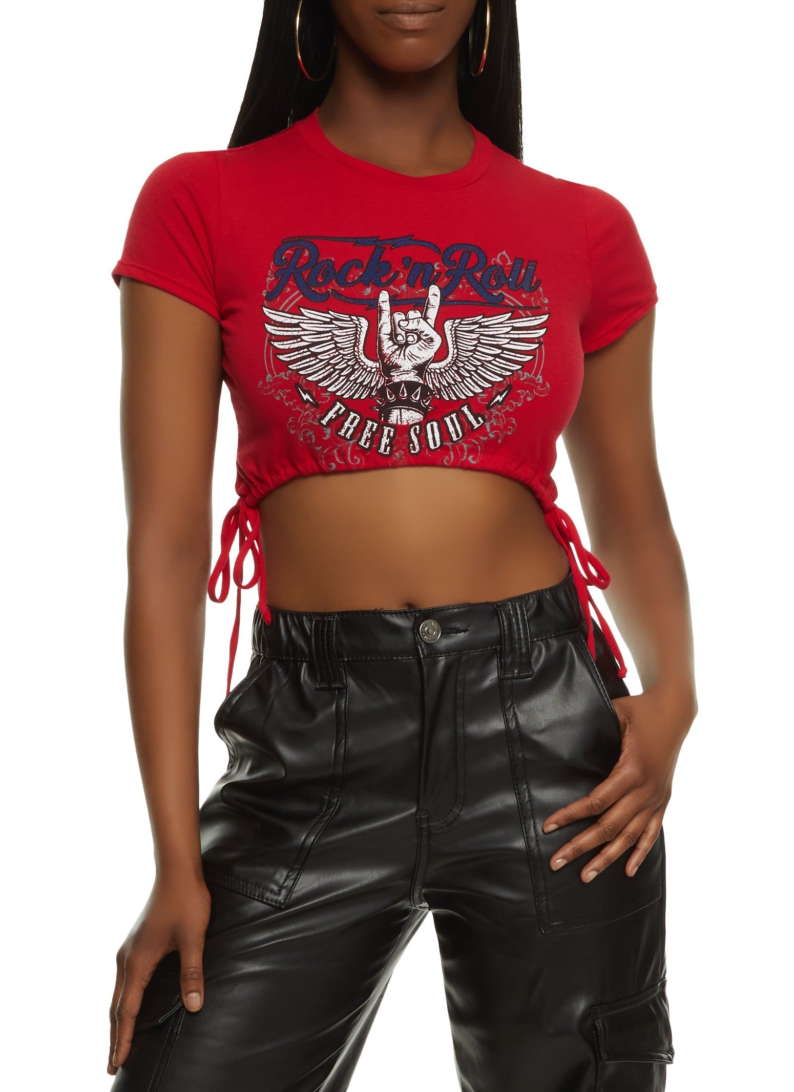 Rock N Roll Drawstring Crop Top sold by Rainbow