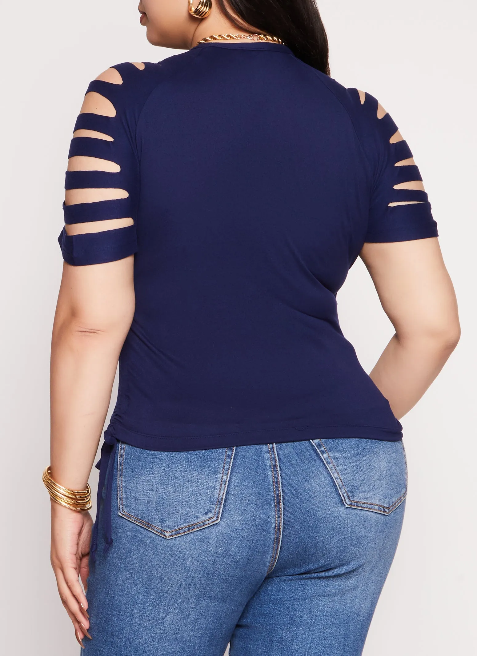 Plus Size Laser Cut Sleeve Ruched Sleeve T Shirt sold by Rainbow product image thumbnail 3