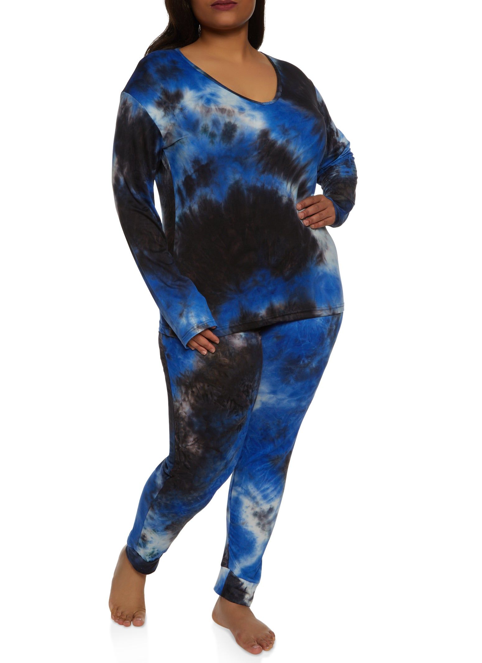 Plus Size Tie Dye V Neck Pajama Top and Pants sold by Rainbow product image thumbnail 2