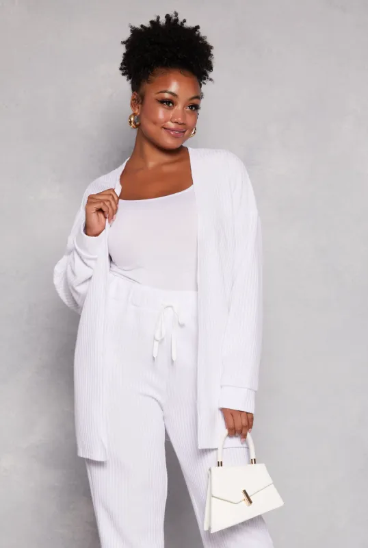 Plus Size Ribbed Open Front Cardigan sold by Rainbow