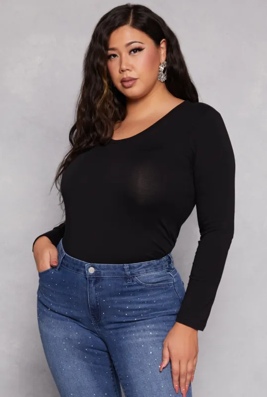 Plus Size Basic Scoop Neck Long Sleeve T Shirt sold by Rainbow
