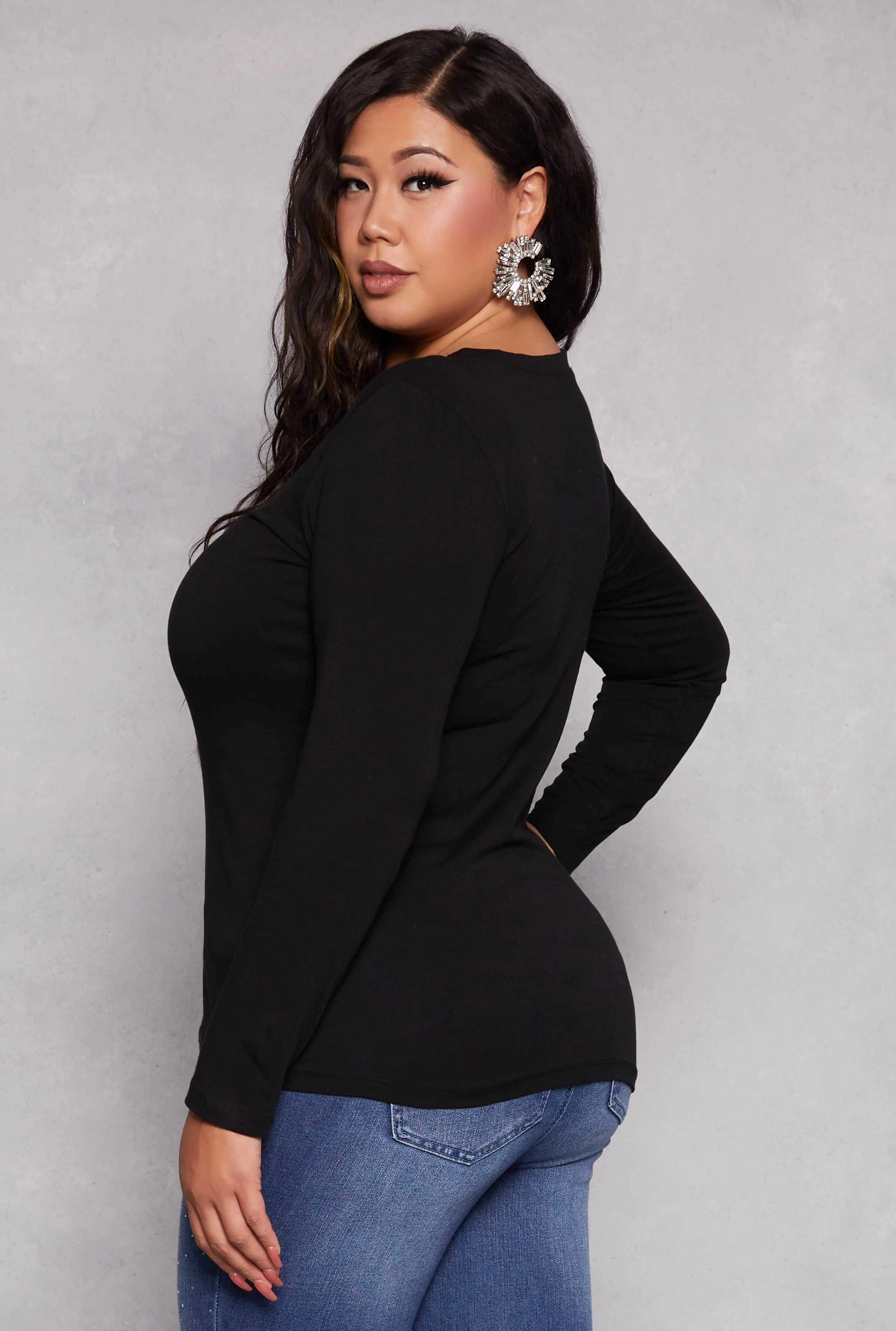 Plus Size Basic Scoop Neck Long Sleeve T Shirt sold by Rainbow product image thumbnail 3