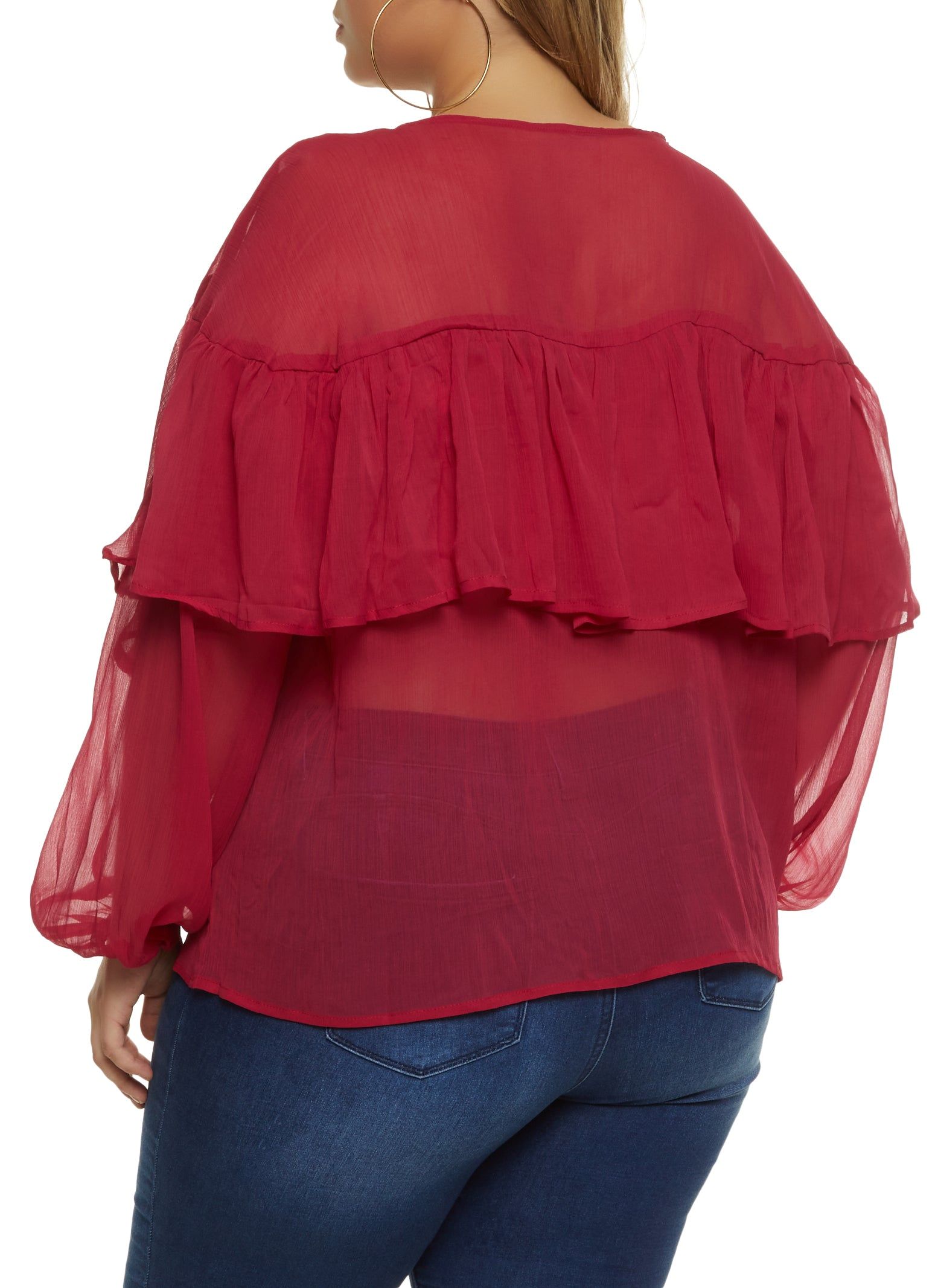 Plus Size Knot Detail Waterfall Frill Blouse sold by Rainbow product image thumbnail 2