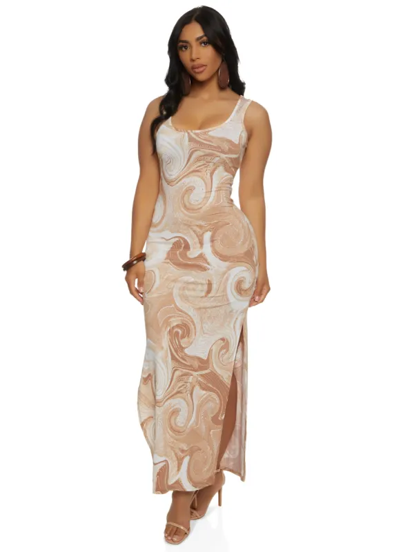 Swirl Print Scoop Neck Tank Maxi Dress sold by Rainbow