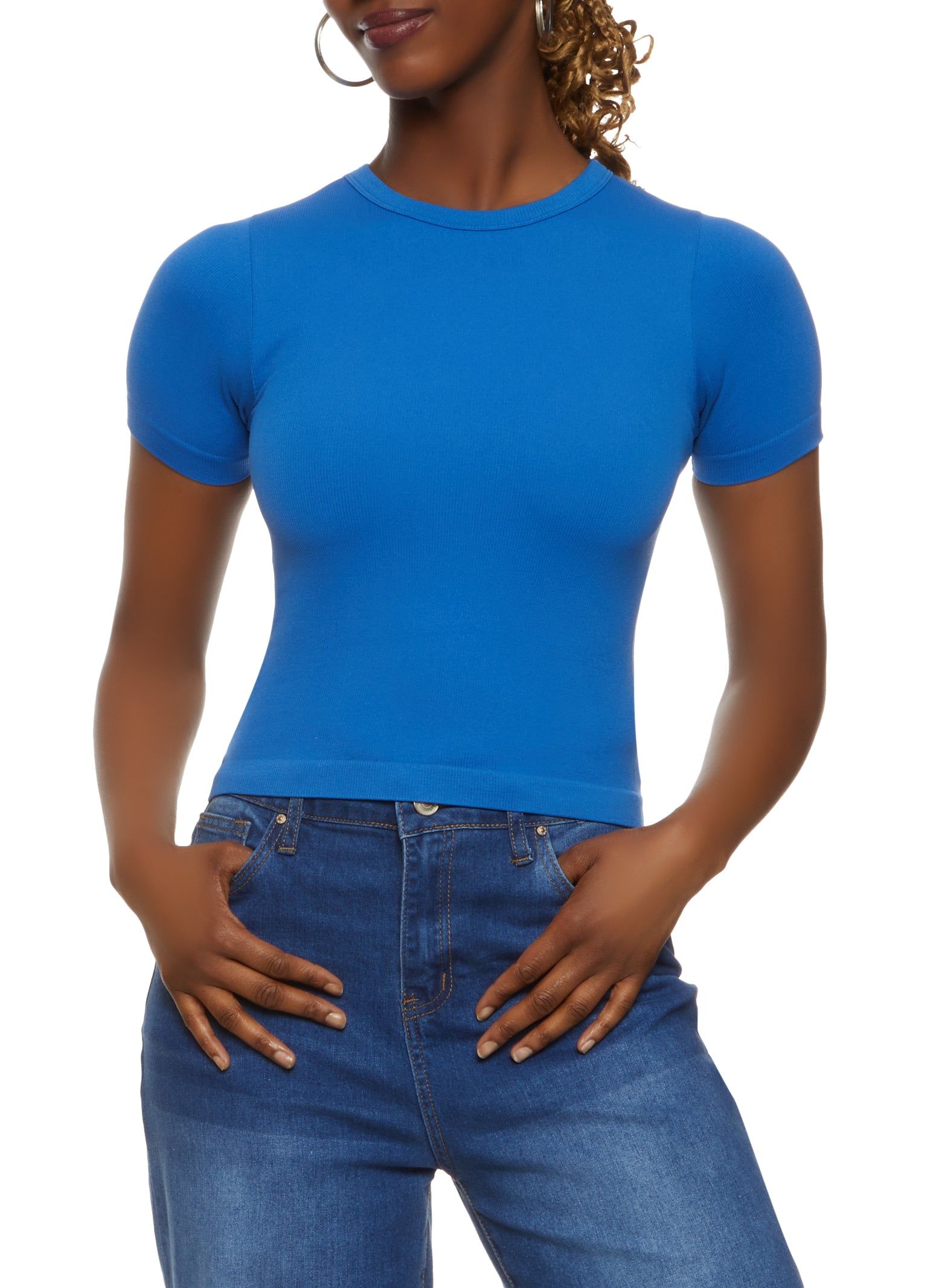 Seamless Ribbed Knit Crew Neck Top sold by Rainbow