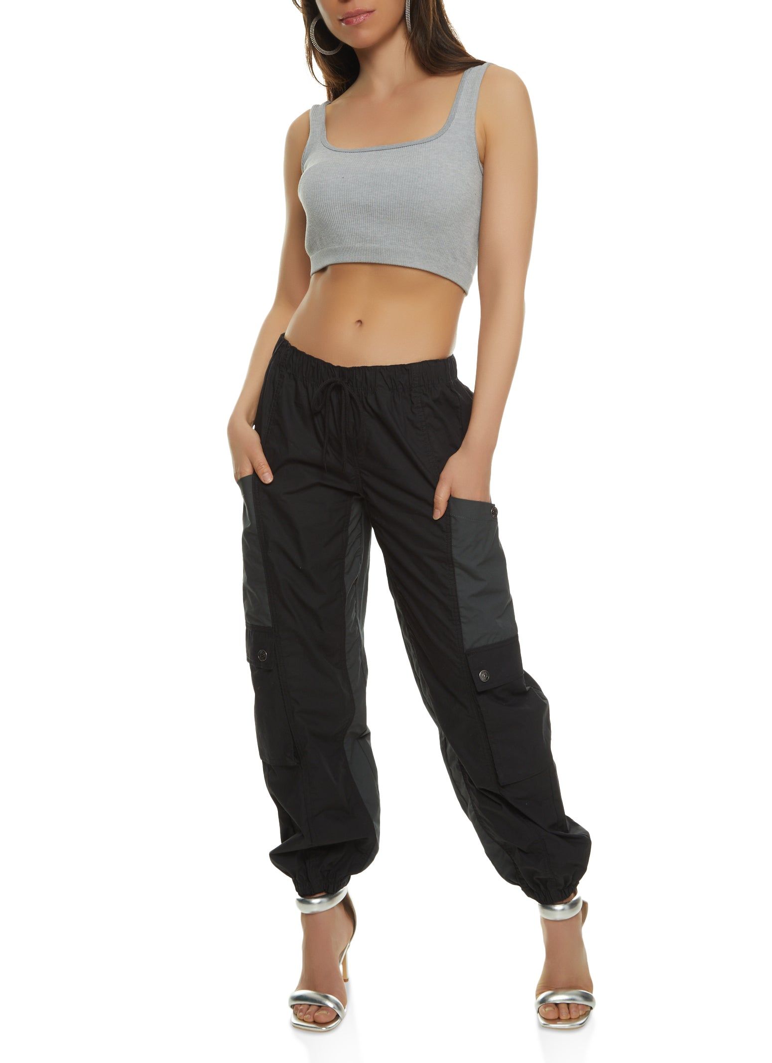 Color Block Drawstring Cargo Joggers sold by Rainbow