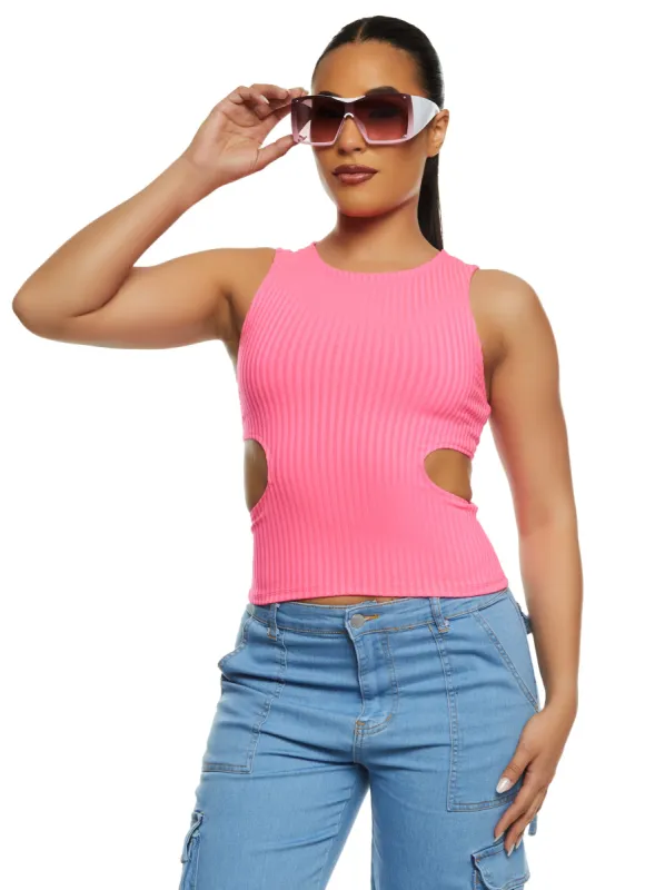 Ribbed Knit Cut Out Side Tank Top sold by Rainbow