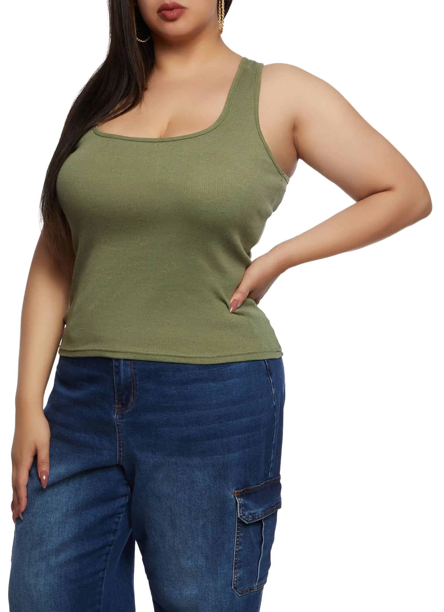 Plus Size Rib Knit Racerback Tank Top sold by Rainbow
