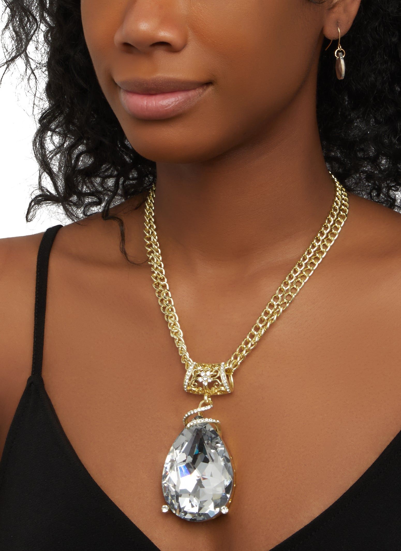 Rhinestone Teardrop Pendant Necklace and Earring Set sold by Rainbow