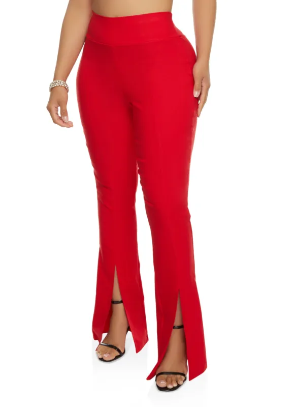 Pintuck High Waisted Split Hem Flare Pants made by Rainbow