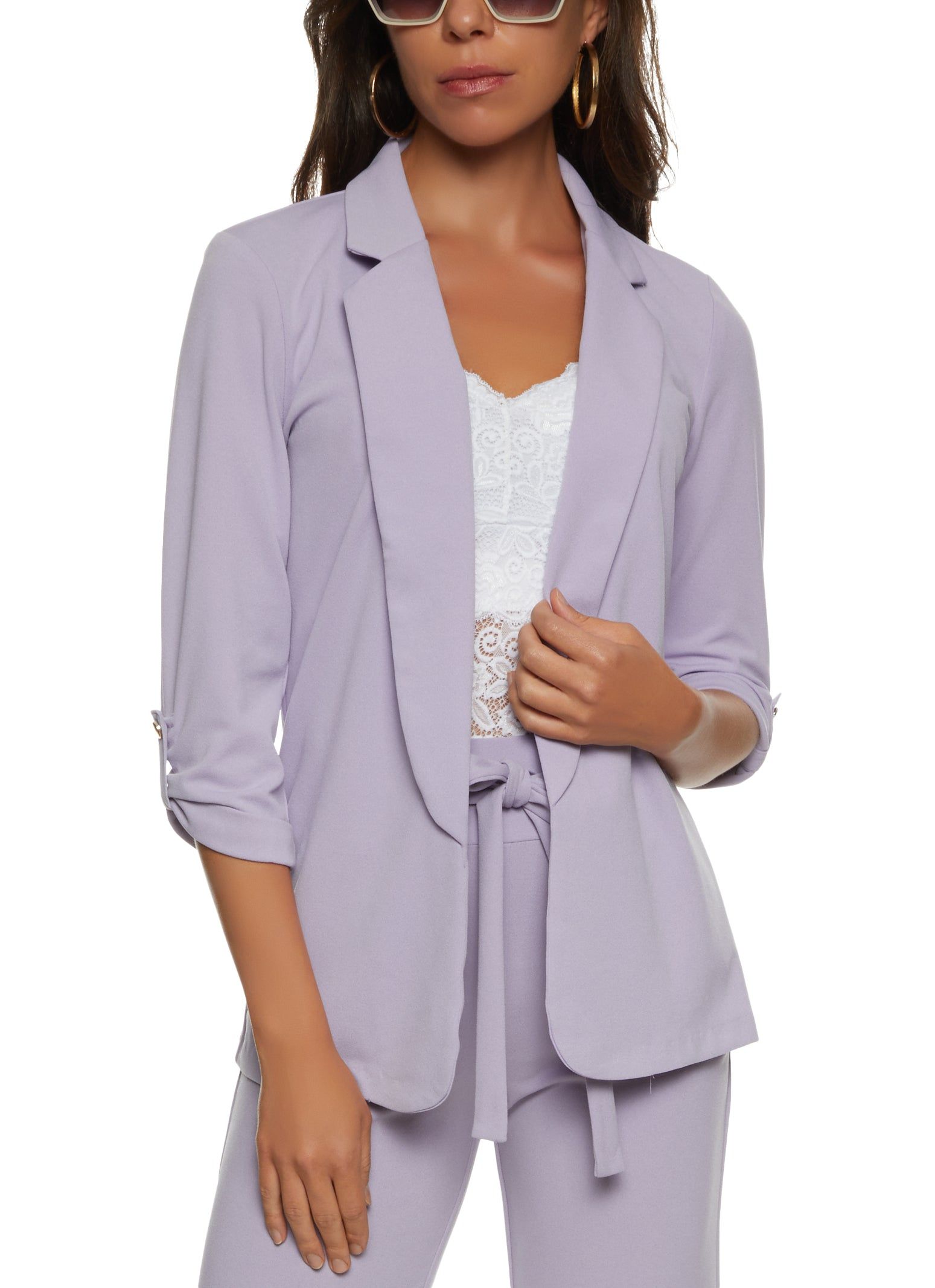 Crepe Knit Tabbed Sleeve Blazer sold by Rainbow