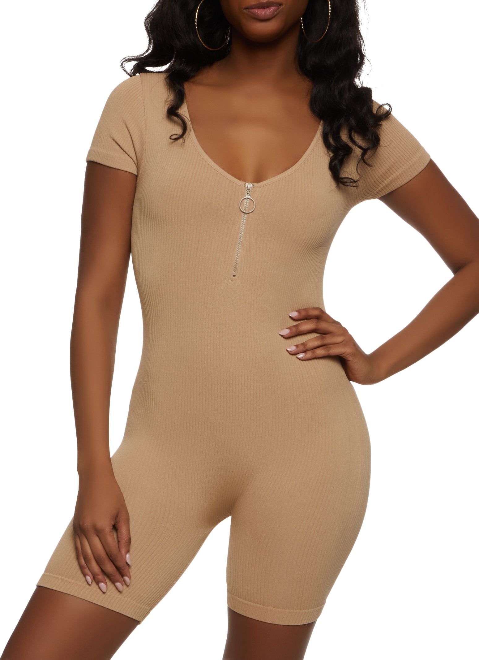 Ribbed Knit Half Zip Romper sold by Rainbow