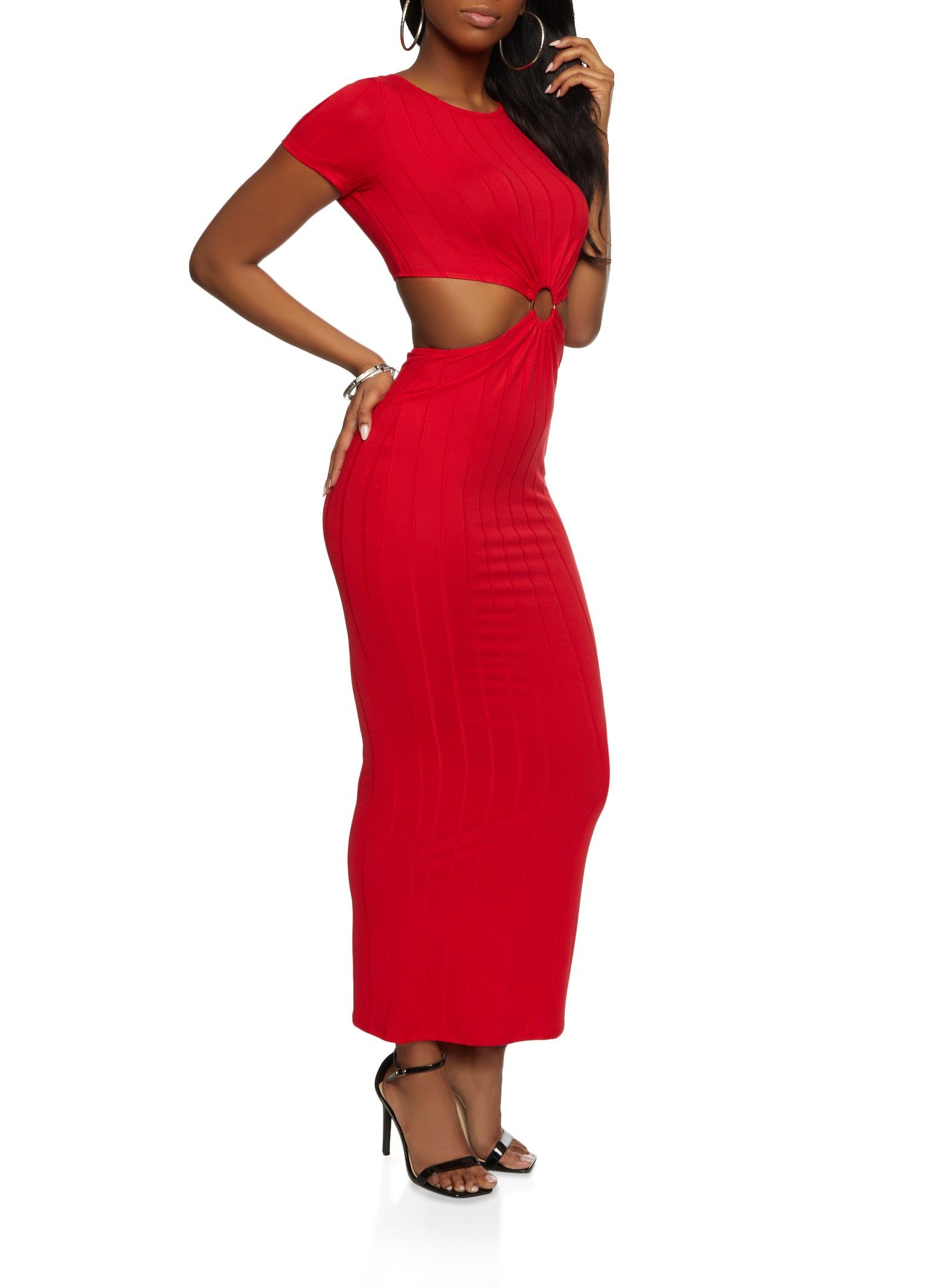 Ribbed O Ring Cut Out Maxi Dress sold by Rainbow