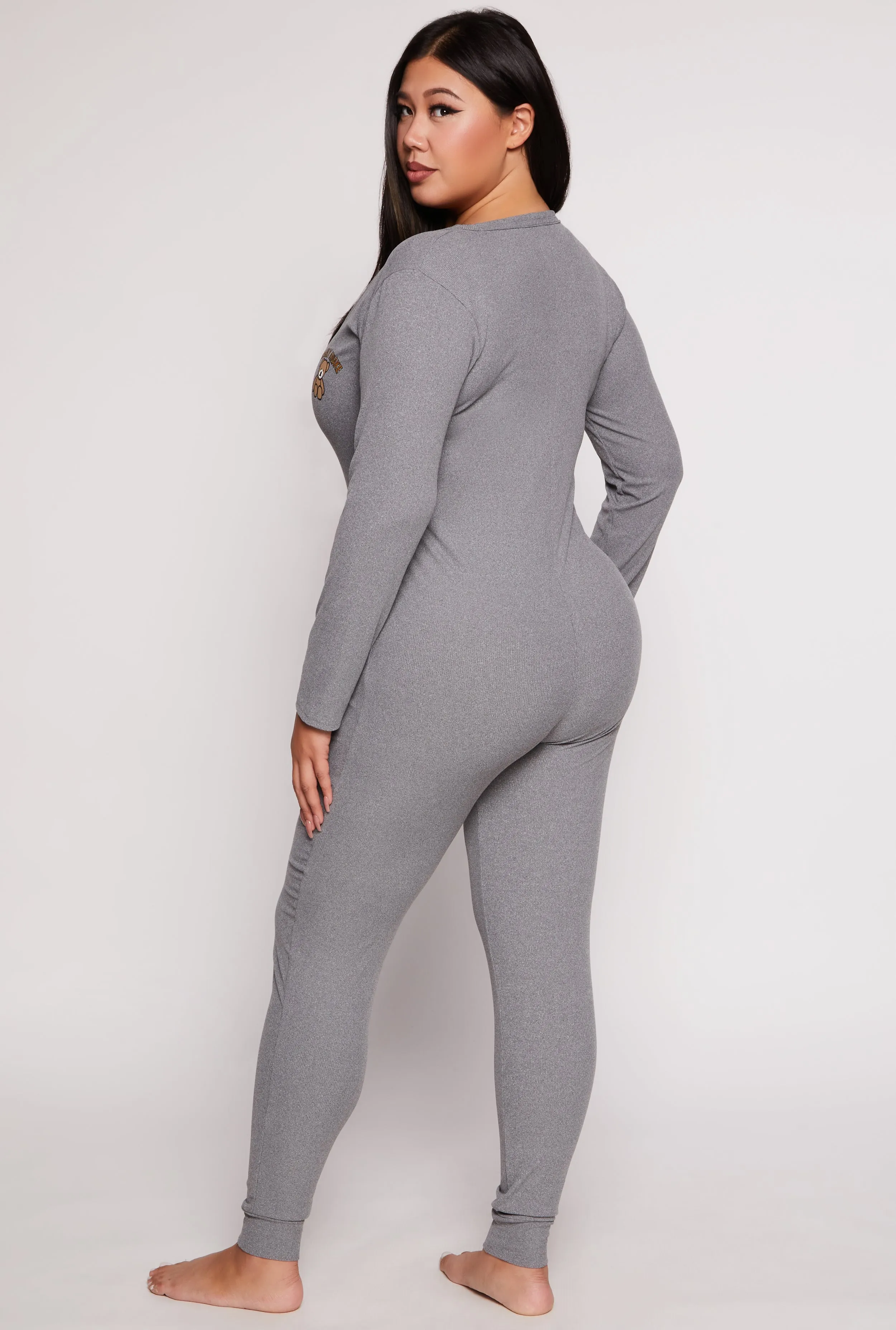 Plus Size Bearly Awake Embroidered Button Front Pajama Jumpsuit sold by Rainbow product image thumbnail 2