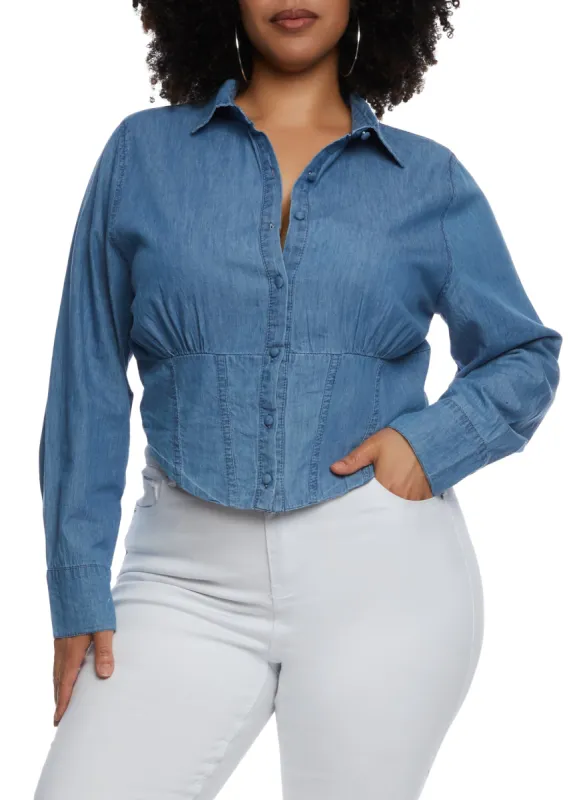 Plus Size Highway Smocked Back Corset Detail Blouse sold by Rainbow