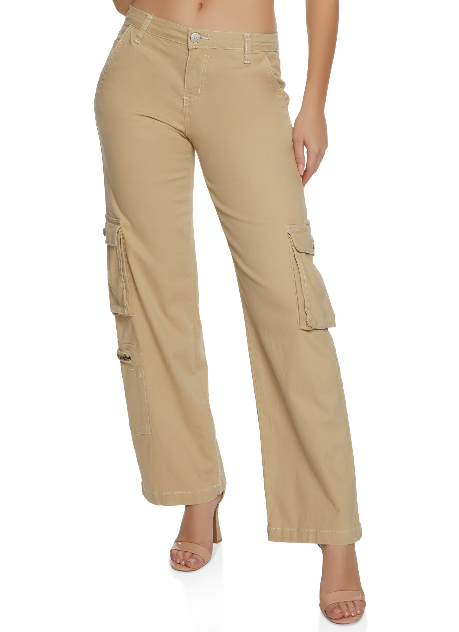 Twill Wide Leg Cargo Pocket Pants sold by Rainbow