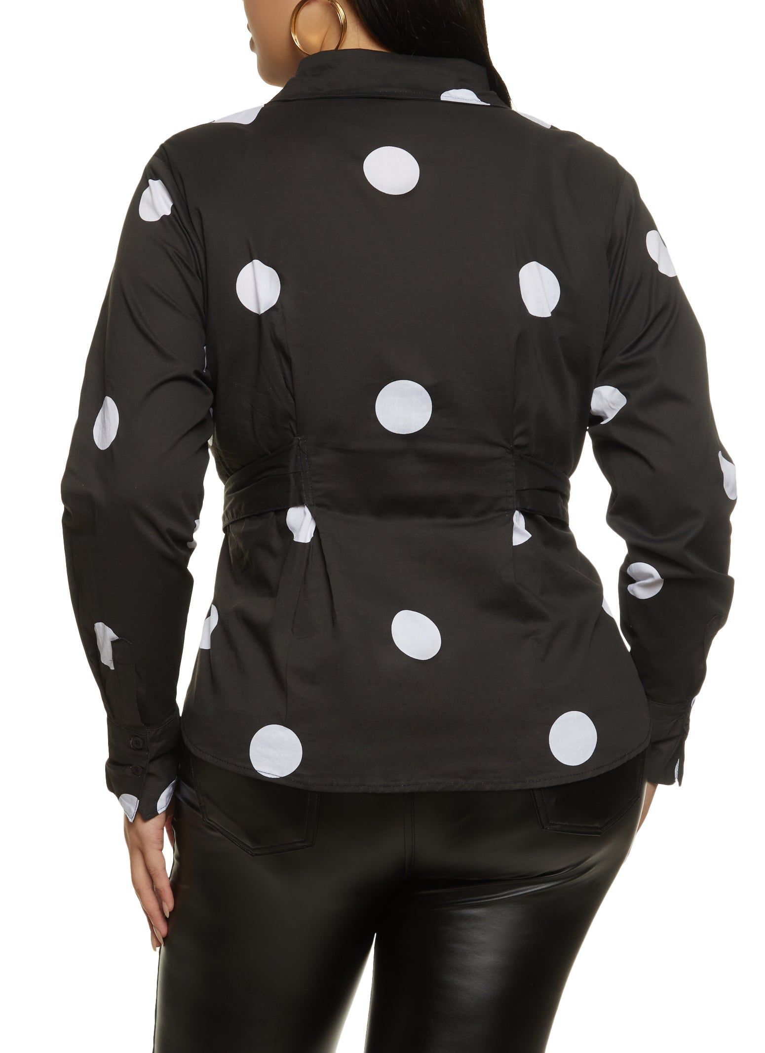 Plus Size Polka Dot Tie Waist Button Front Shirt sold by Rainbow product image thumbnail 2