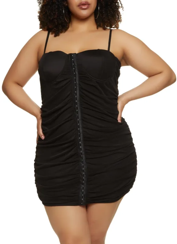 Plus Size Ruched Hook and Eye Front Dress sold by Rainbow