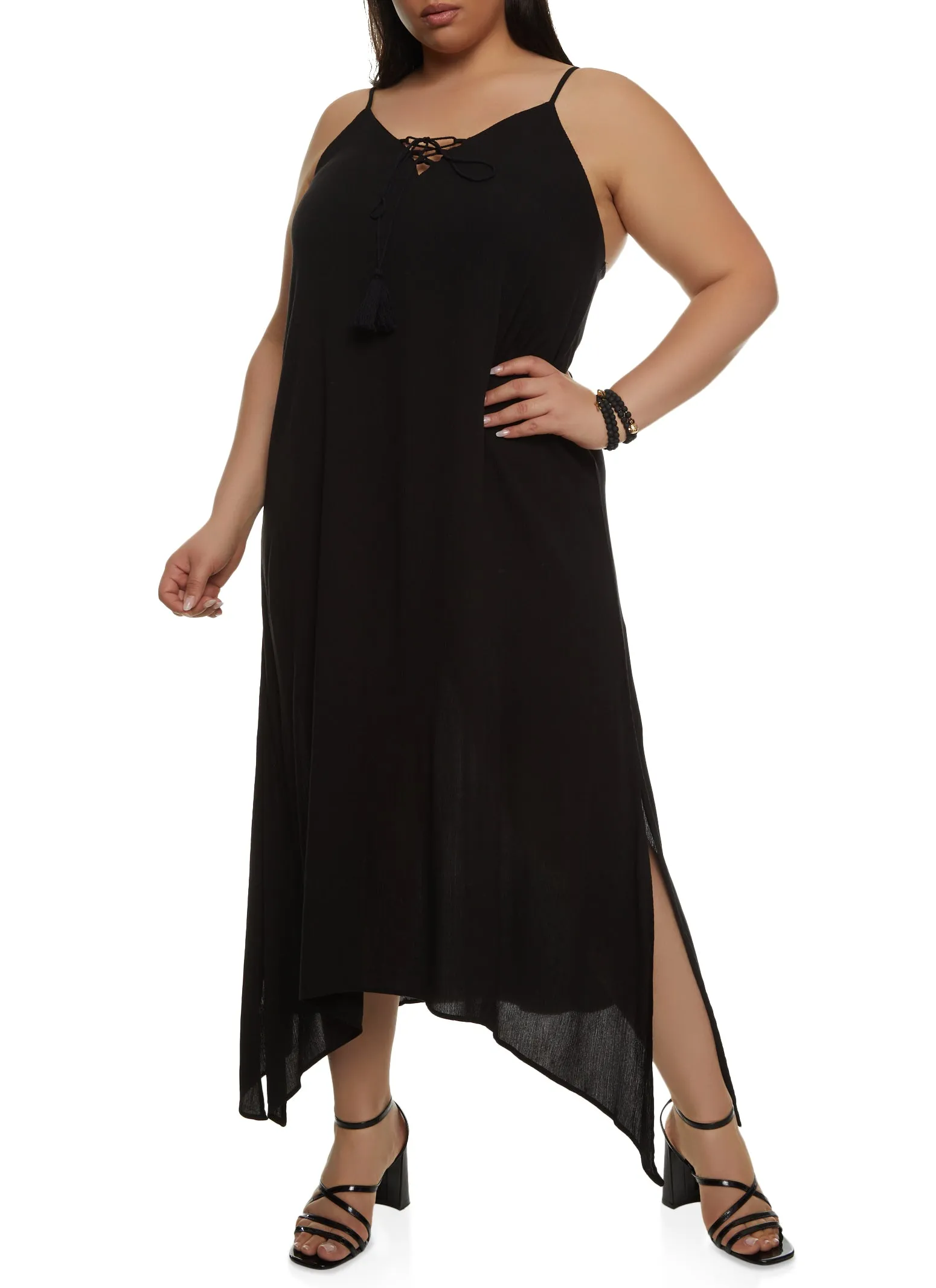 Plus Size V Neck Tassel Maxi Dress sold by Rainbow