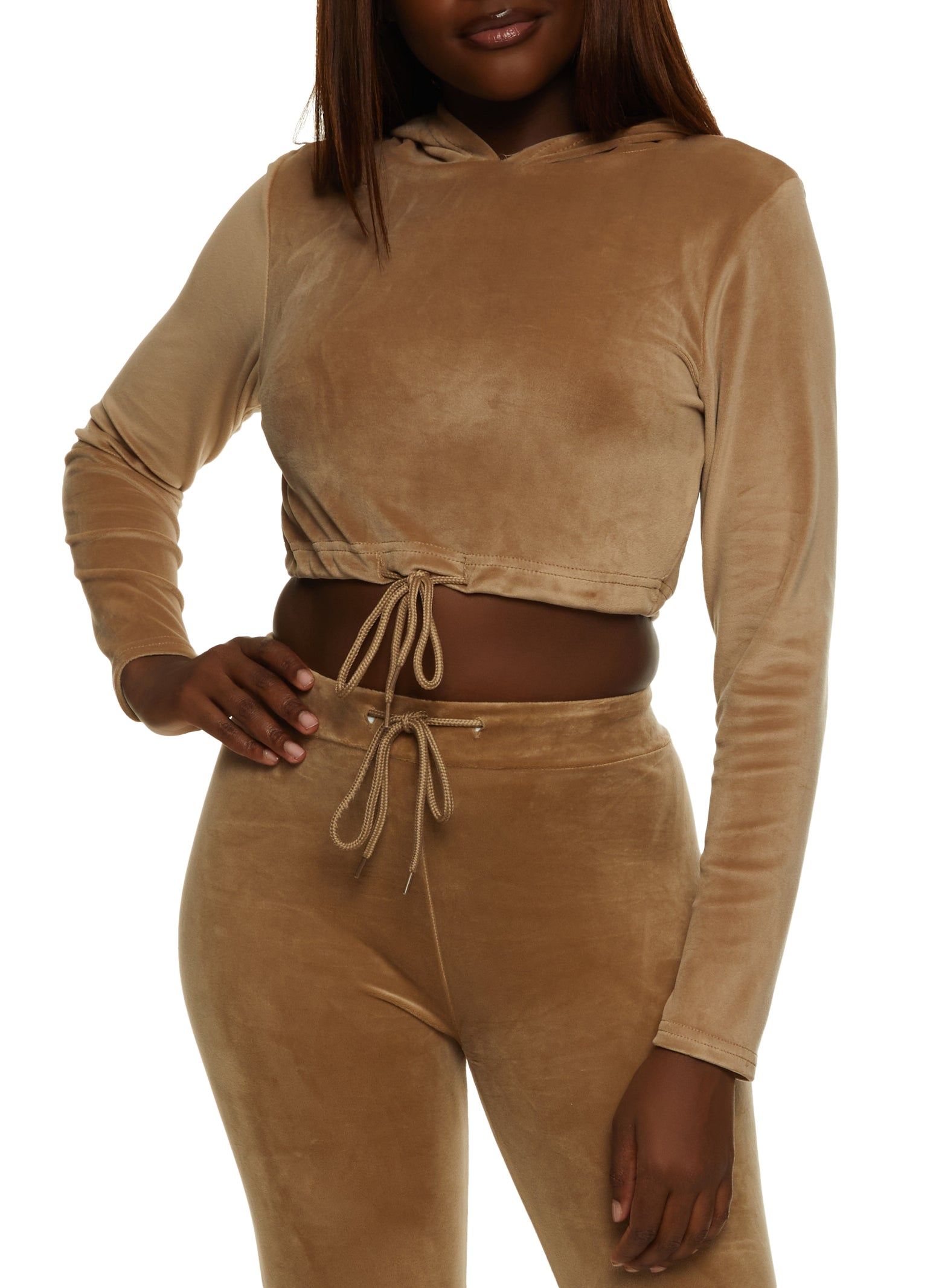 Velour Drawstring Hem Pullover Hoodie sold by Rainbow