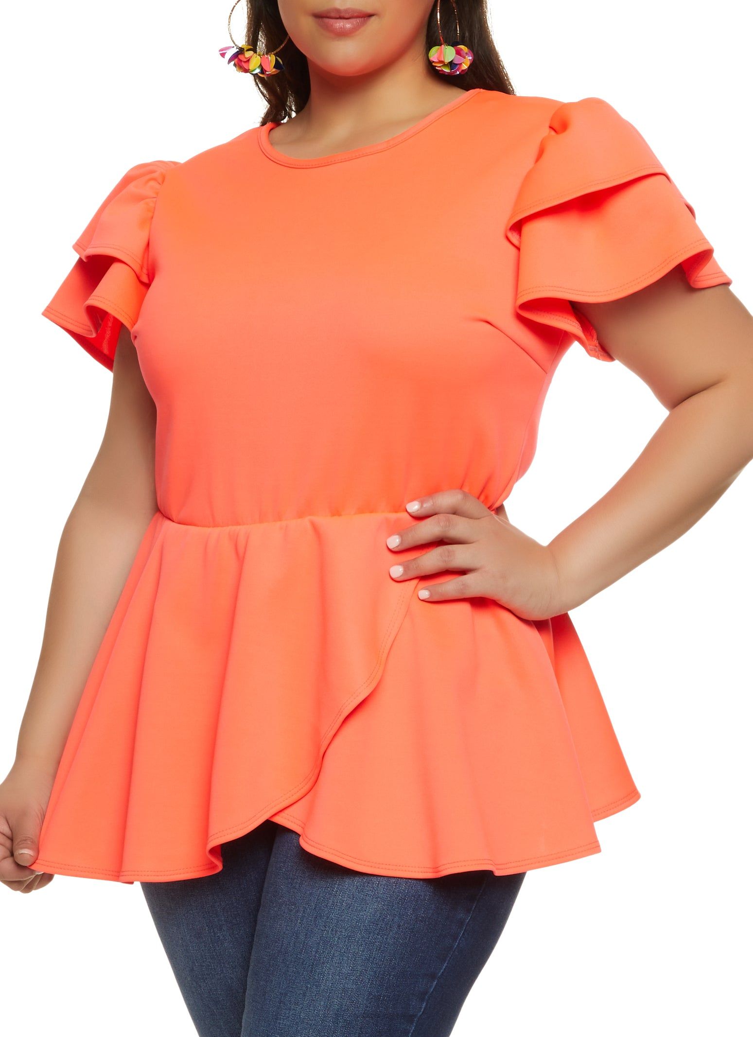 Plus Size Tiered Sleeve Ruffled Peplum Top sold by Rainbow