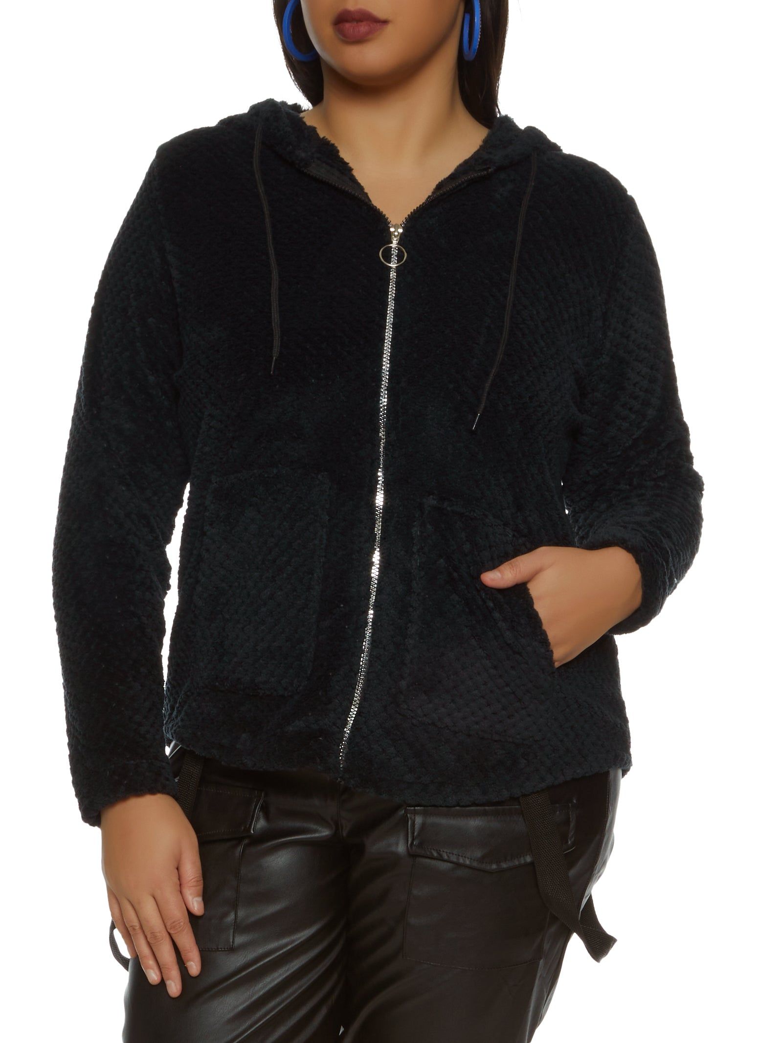 Plus Size Plush Zip Up Hoodie sold by Rainbow