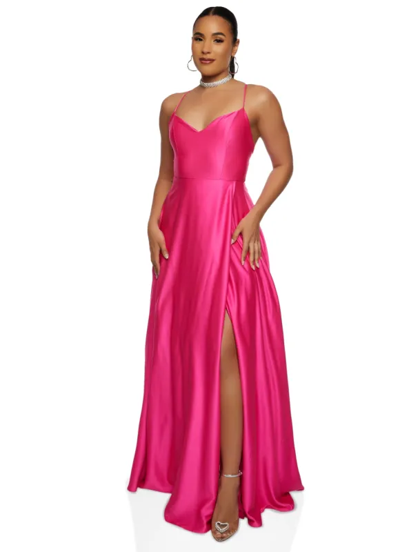 Satin Criss Cross Back Maxi Dress sold by Rainbow