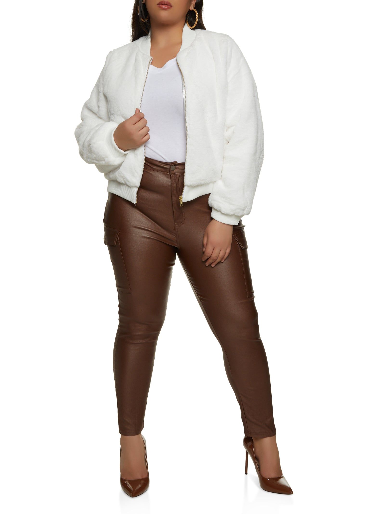 Plus Size Zip Front Faux Fur Bomber Jacket sold by Rainbow product image thumbnail 2