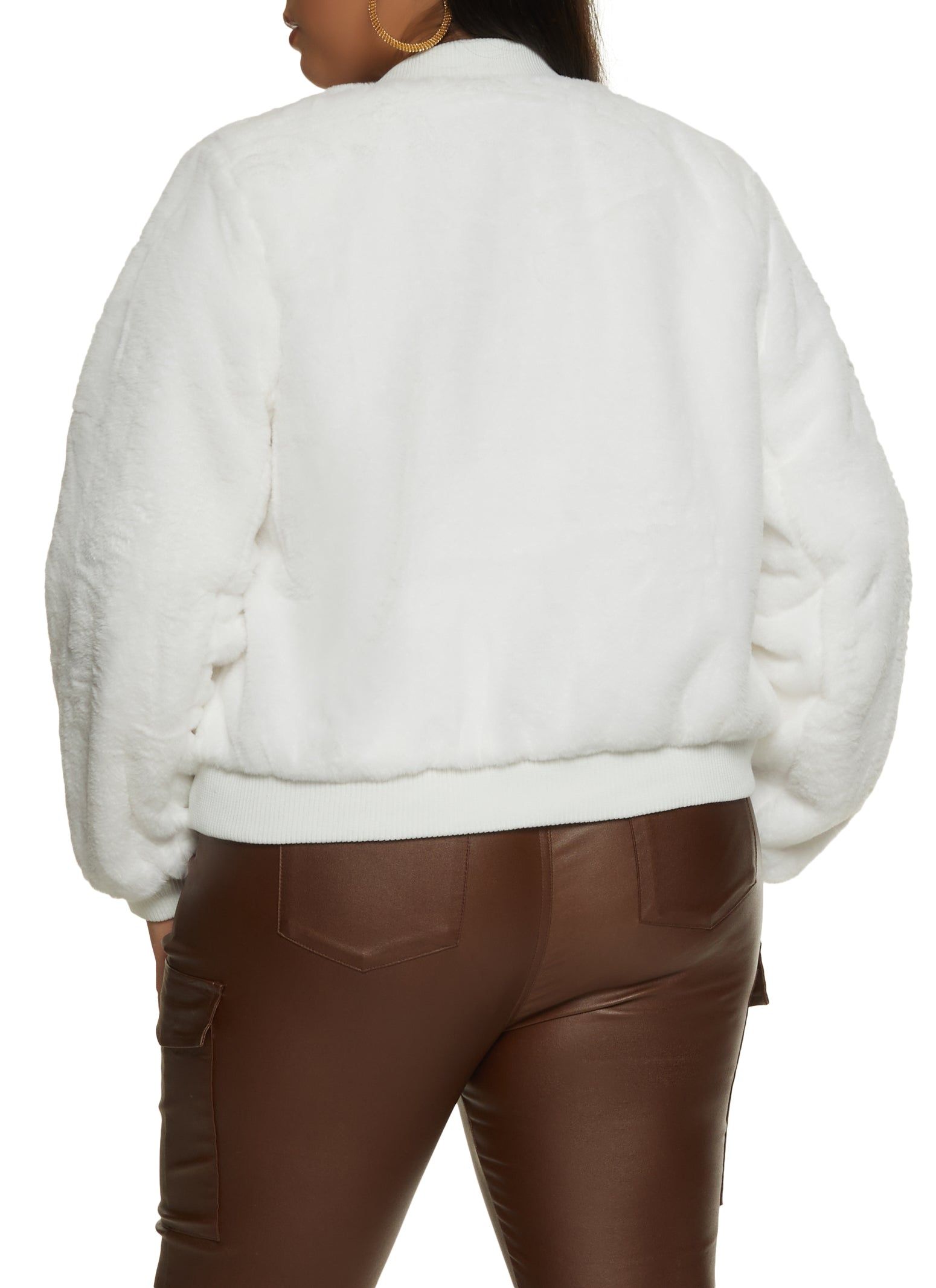 Plus Size Zip Front Faux Fur Bomber Jacket sold by Rainbow product image thumbnail 3