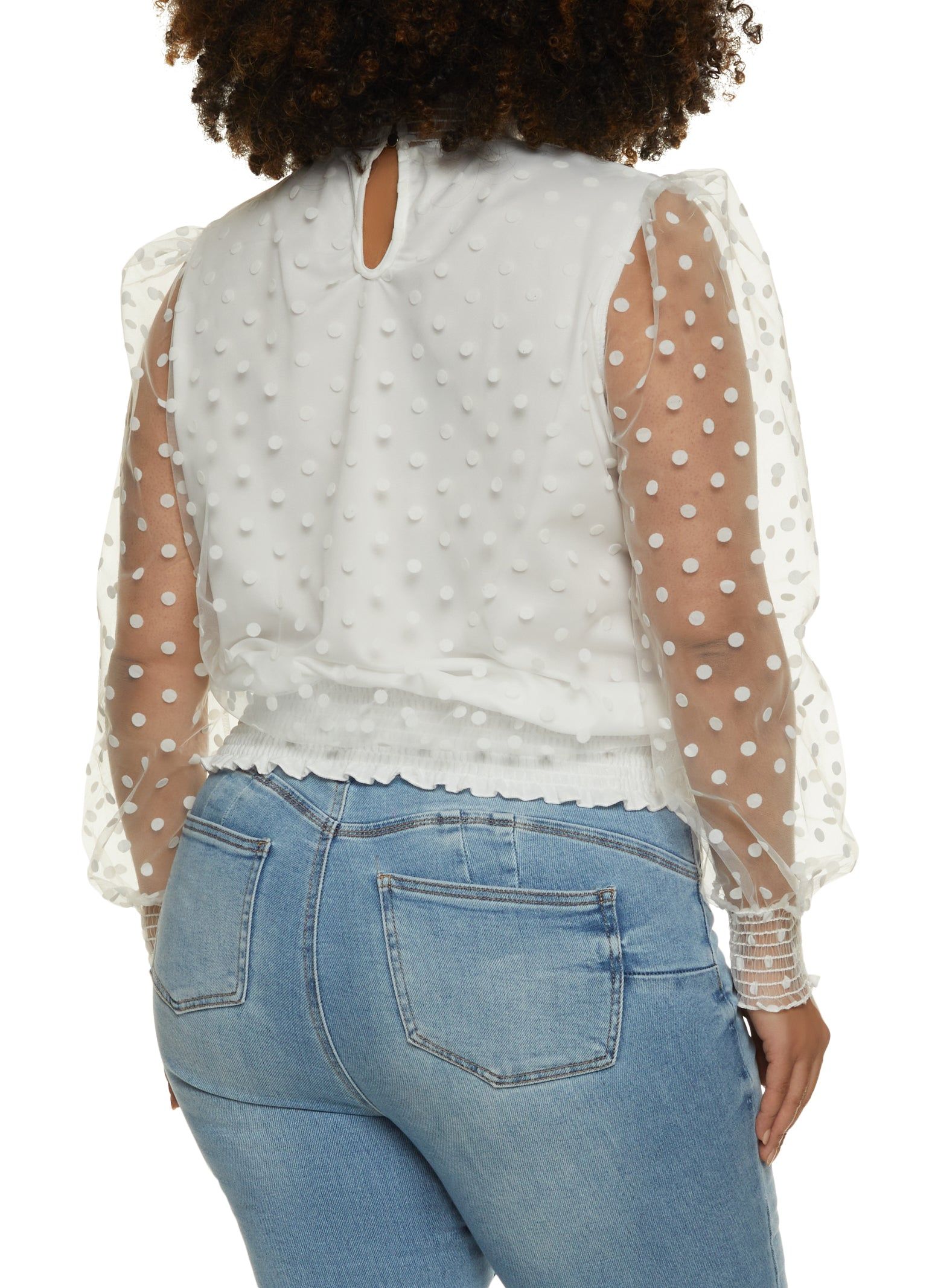Plus Size Mesh Velvet Burnout Polka Dot Blouse sold by Rainbow product image thumbnail 2
