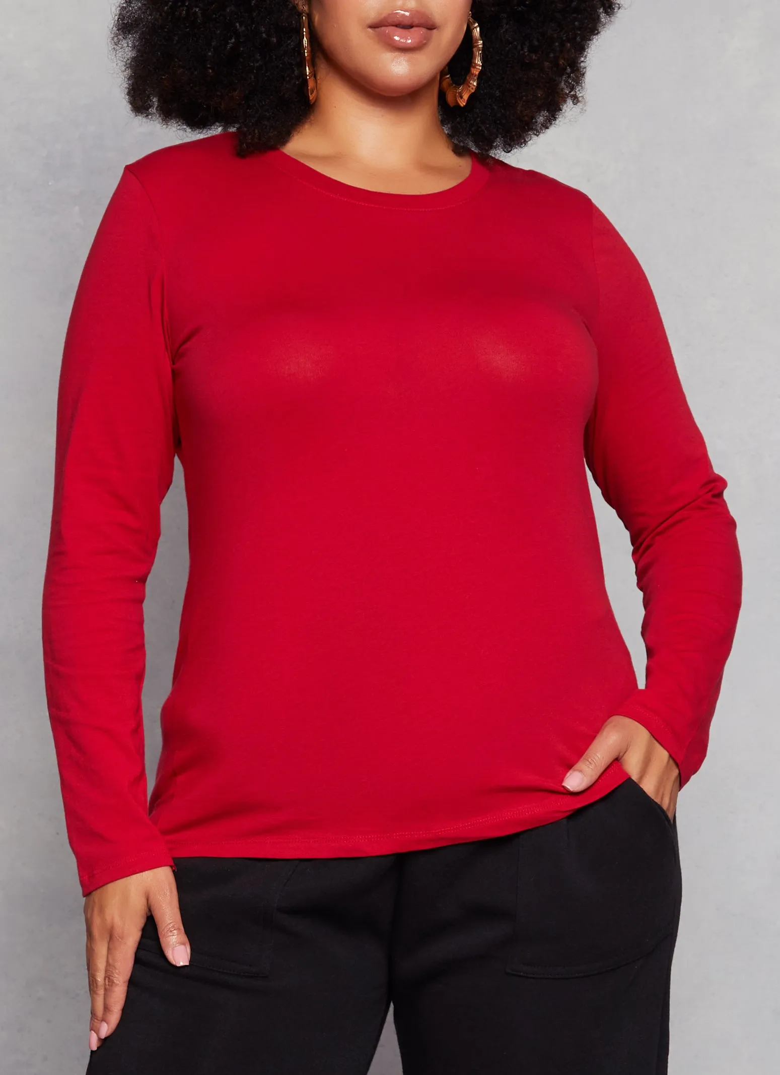Plus Size Ambiance Long Sleeve Basic T Shirt sold by Rainbow