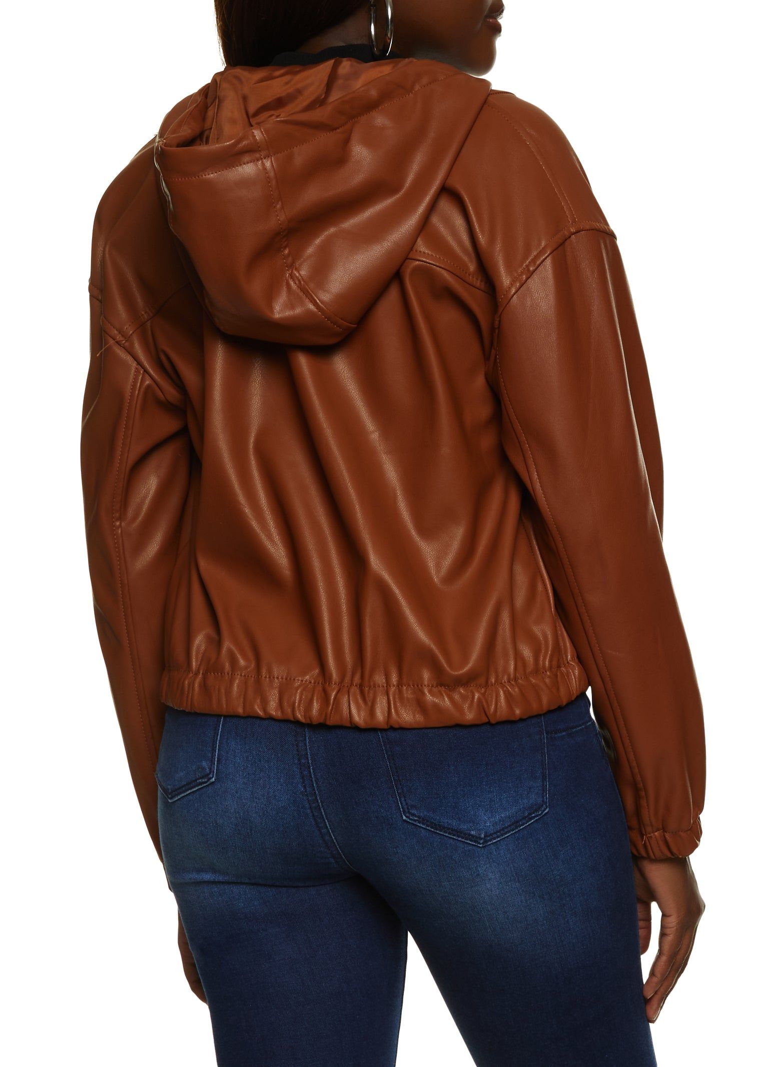 Faux Leather Zip Front Hooded Bomber Jacket sold by Rainbow product image thumbnail 2
