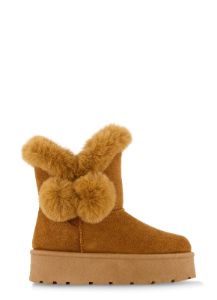 Faux Fur Lined Pom Pom Boots sold by Rainbow