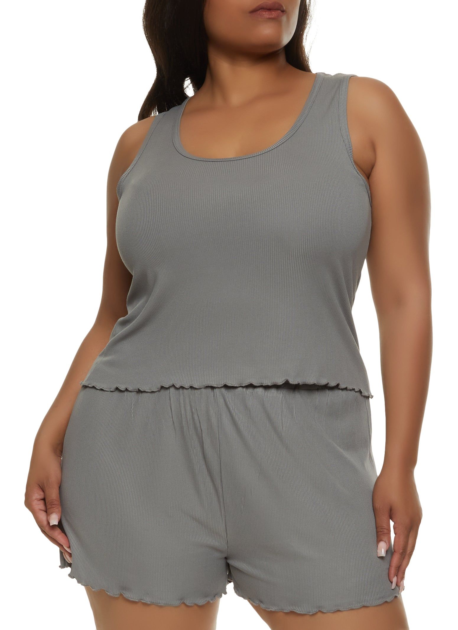 Plus Size Lettuce Edge Pajama Tank Top and Shorts sold by Rainbow
