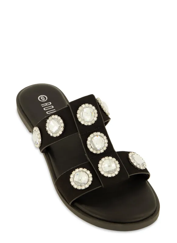 Gemstone Embellished Slide Sandals sold by Rainbow
