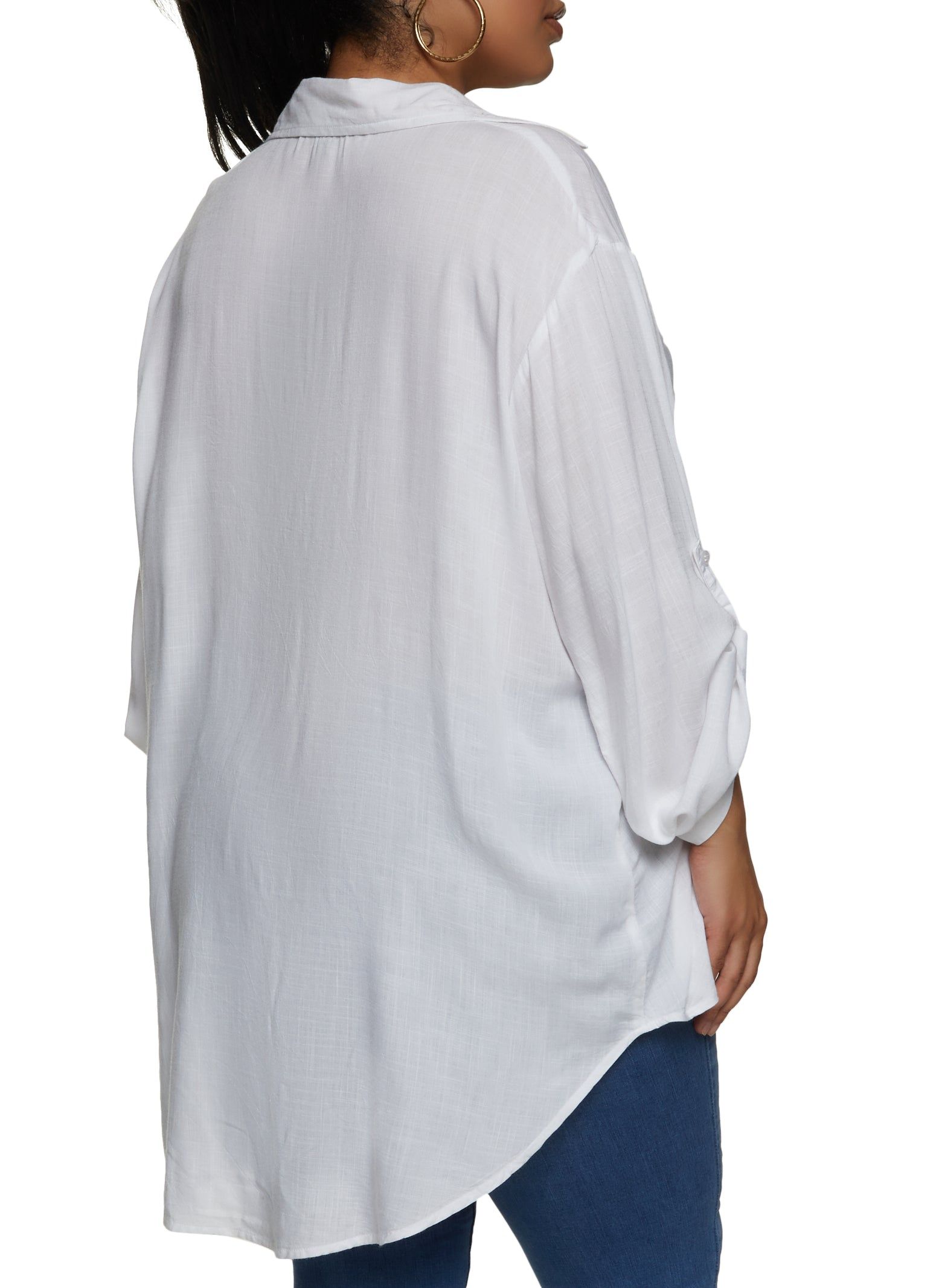 Plus Size Tabbed Sleeve V Neck High Low Shirt sold by Rainbow product image thumbnail 2