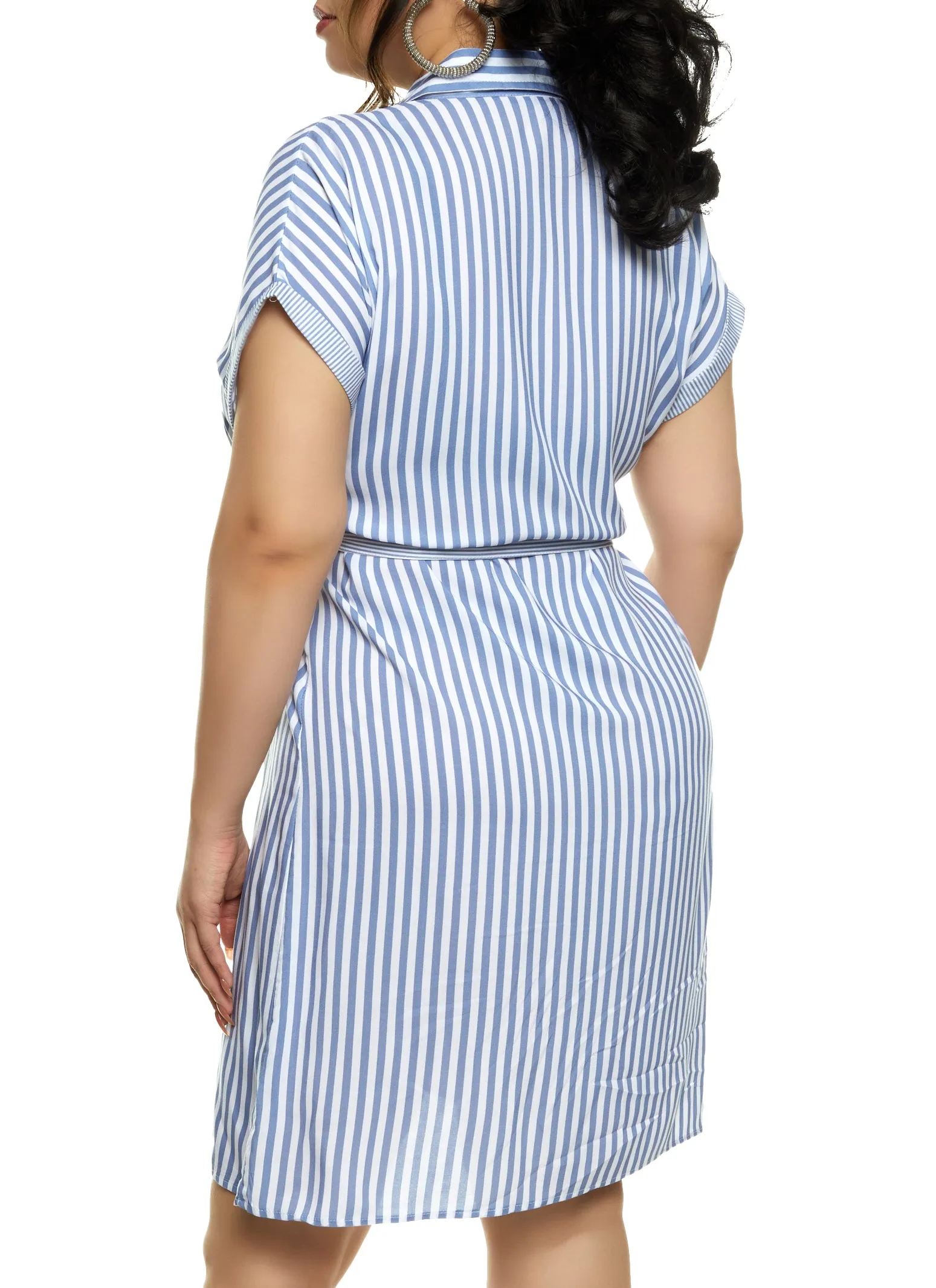 Plus Size Striped Button Front Tie Waist Shirt Dress sold by Rainbow product image thumbnail 3