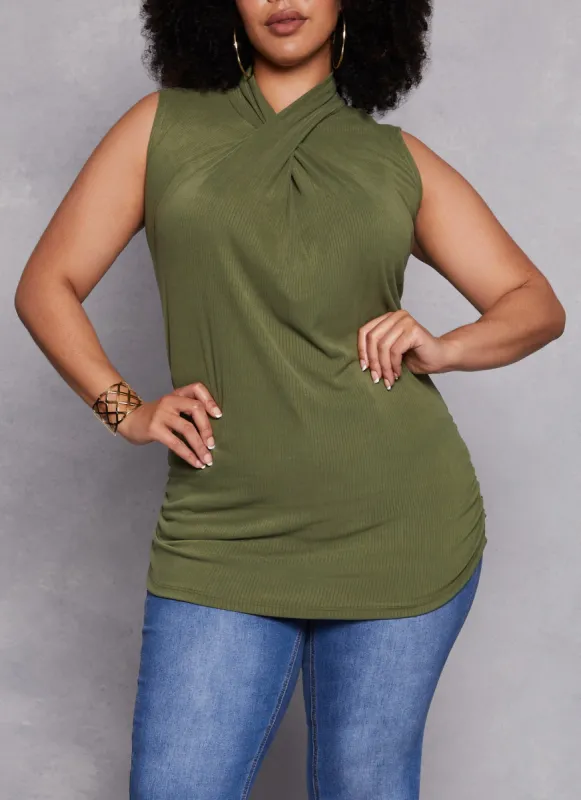 Plus Size Rib Knit Twist Neck Tank Top sold by Rainbow