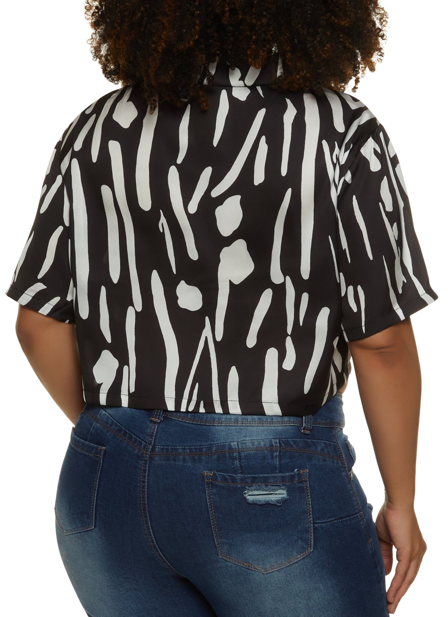 Plus Size Printed Satin Cropped Shirt sold by Rainbow product image thumbnail 2