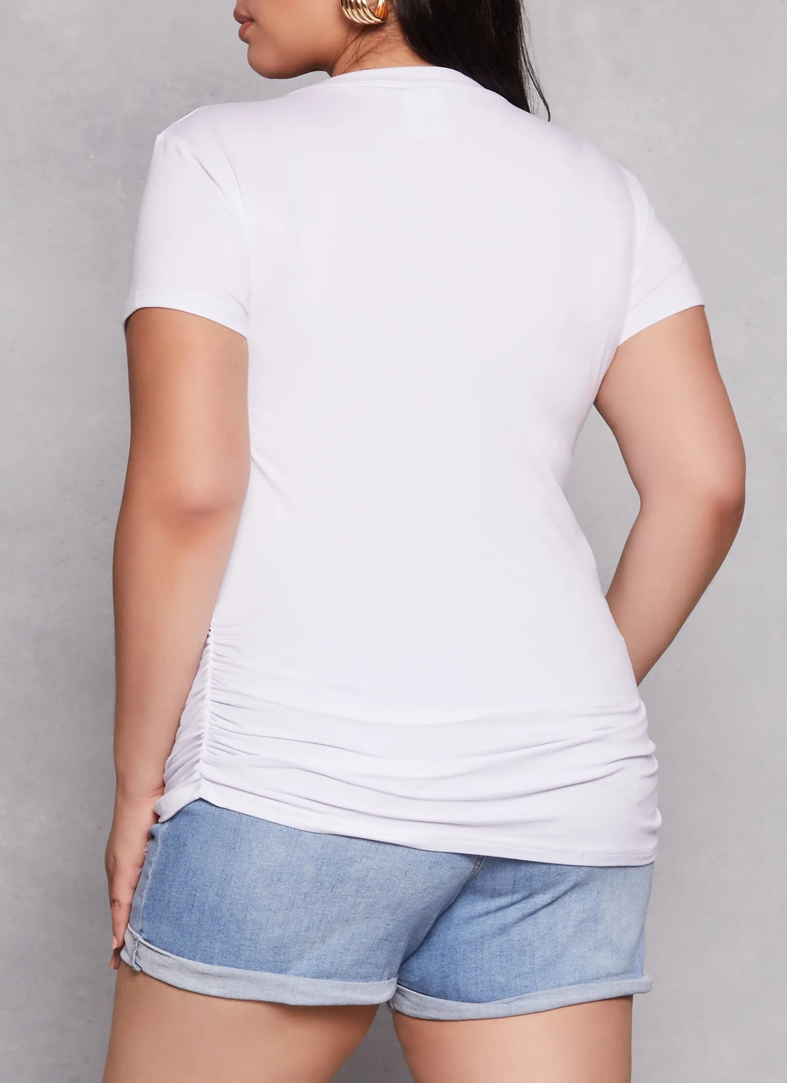 Plus Size 3D Foil Blessed Ruched Graphic Tee sold by Rainbow product image thumbnail 3