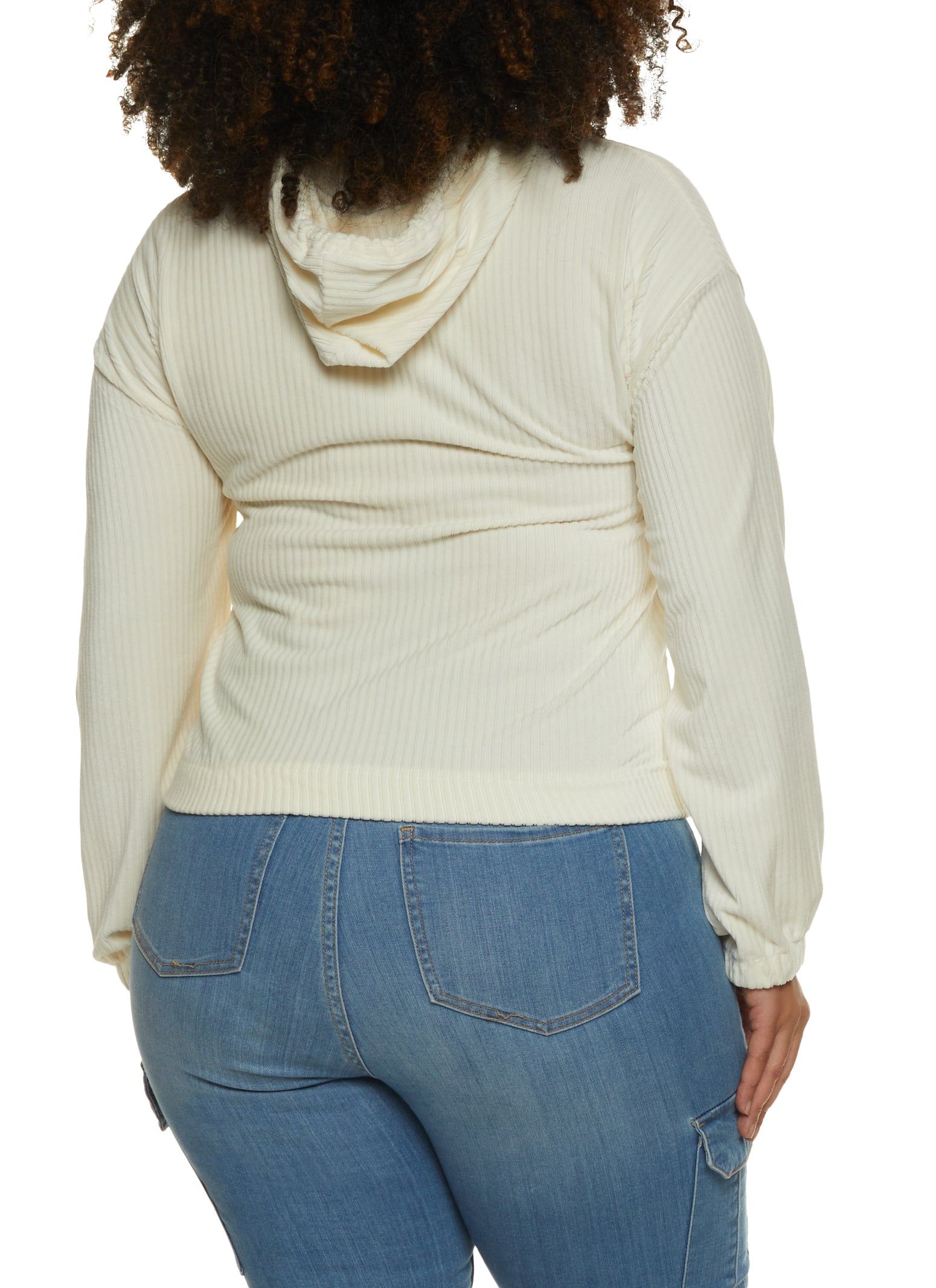 Plus Size Velour Ribbed Zip Front Hoodie sold by Rainbow product image thumbnail 2