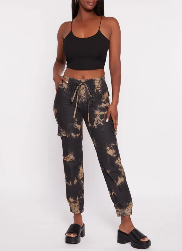 Tie Dye Denim Cargo Joggers sold by Rainbow