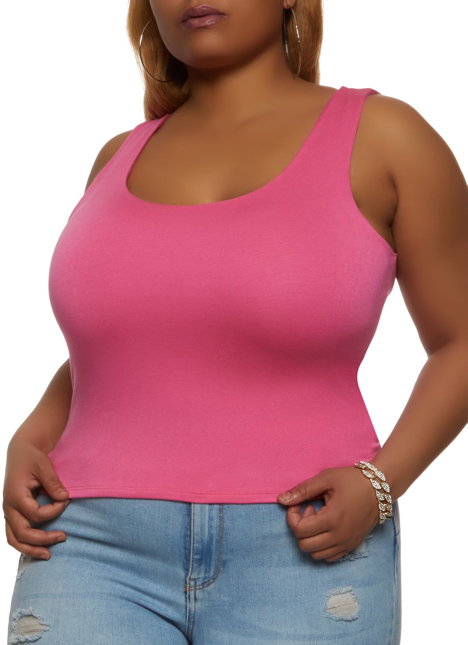 Plus Size Double Layer Scoop Neck Tank Top sold by Rainbow