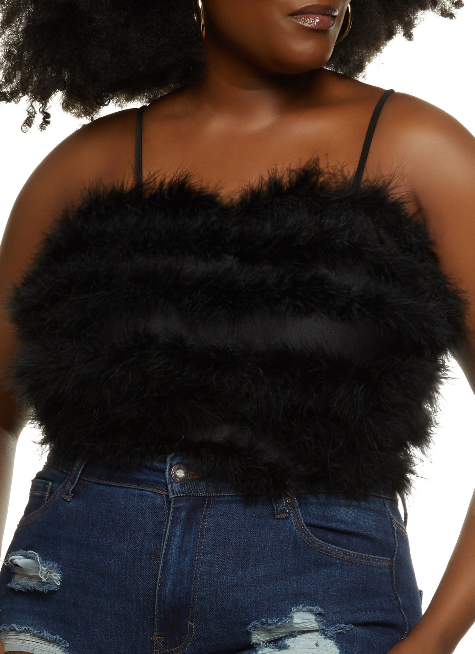 Plus Size Feather Cropped Cami sold by Rainbow