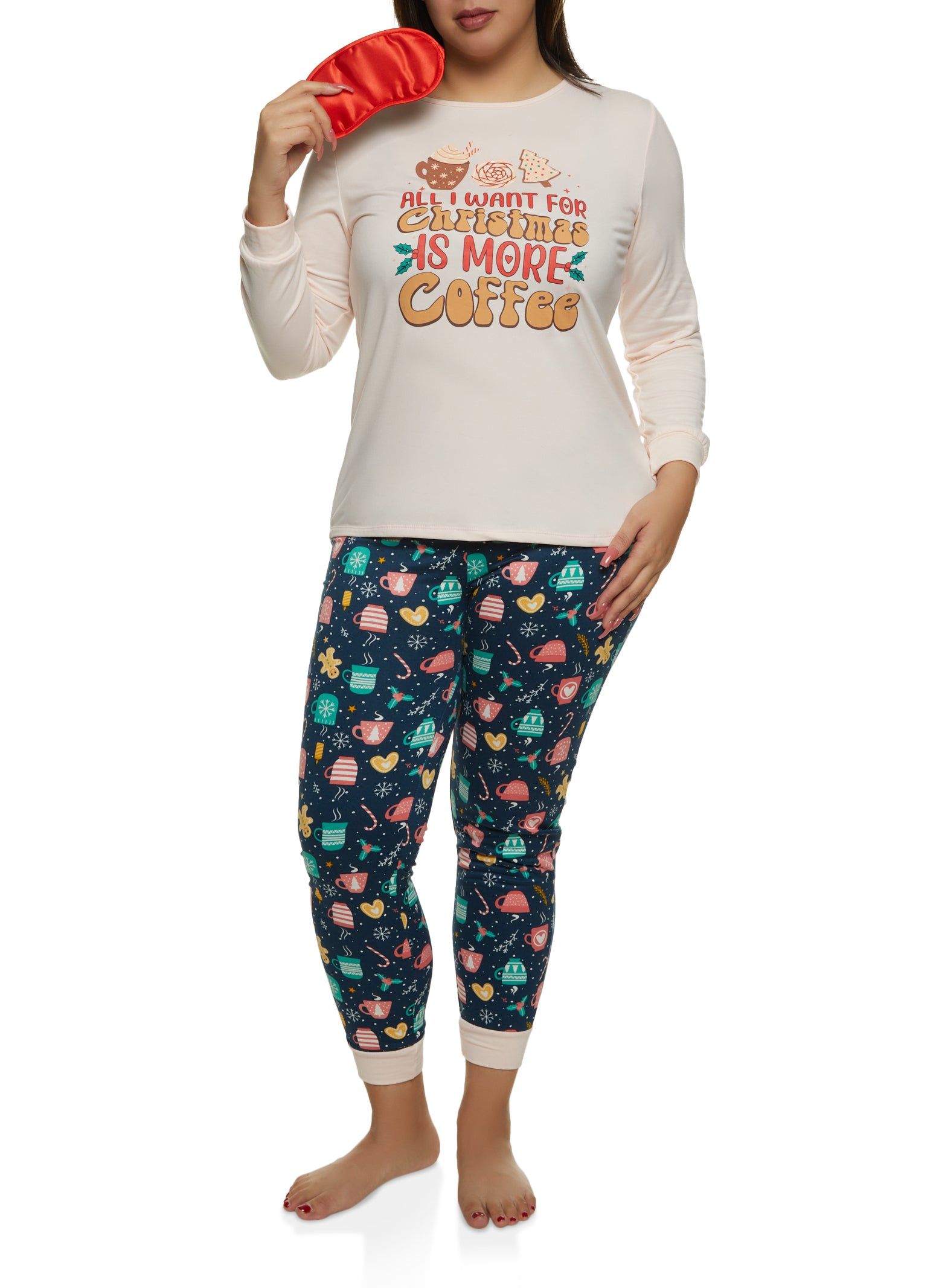 Plus Size All I Want For Christmas Is More Coffee Pajama Top and Pants Set sold by Rainbow