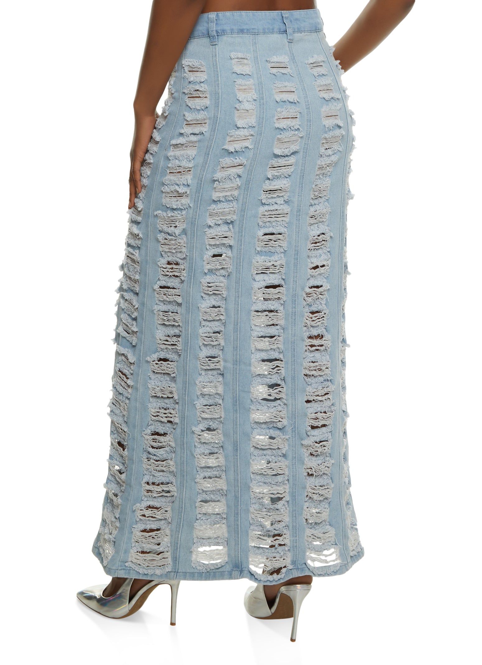 Distressed Denim Maxi Skirt sold by Rainbow product image thumbnail 3