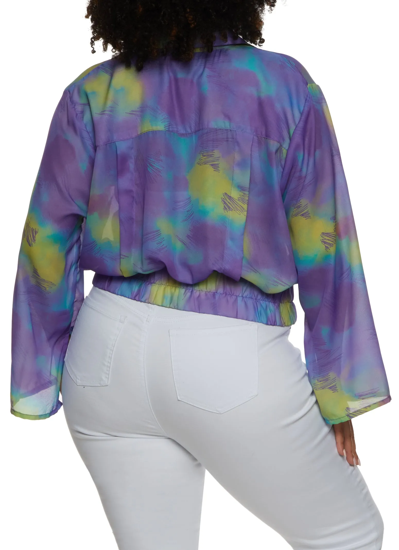 Plus Size Tie Dye Printed Elastic Waist Button Front Top sold by Rainbow product image thumbnail 2