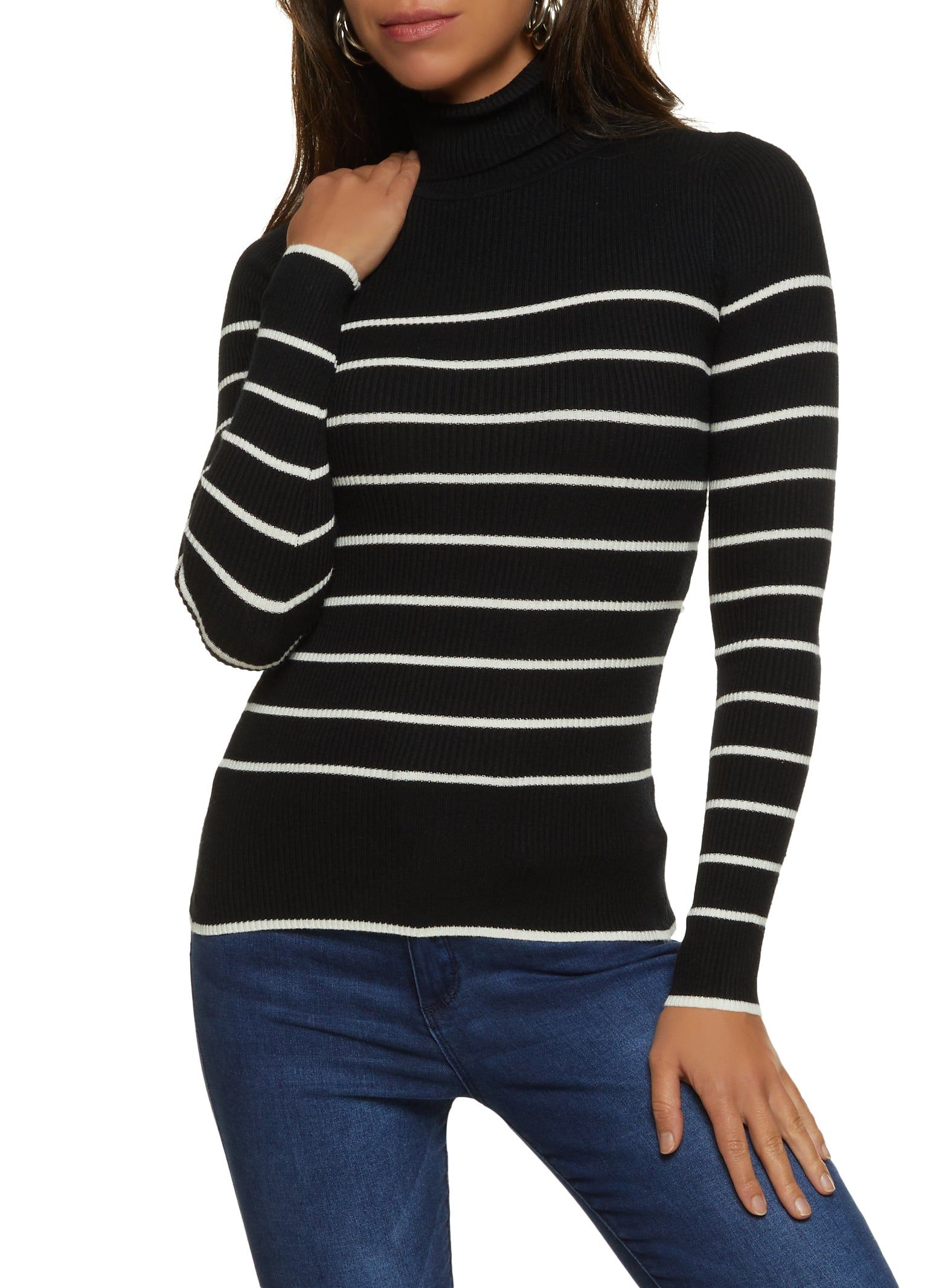 Striped Rib Knit Turtleneck Top sold by Rainbow