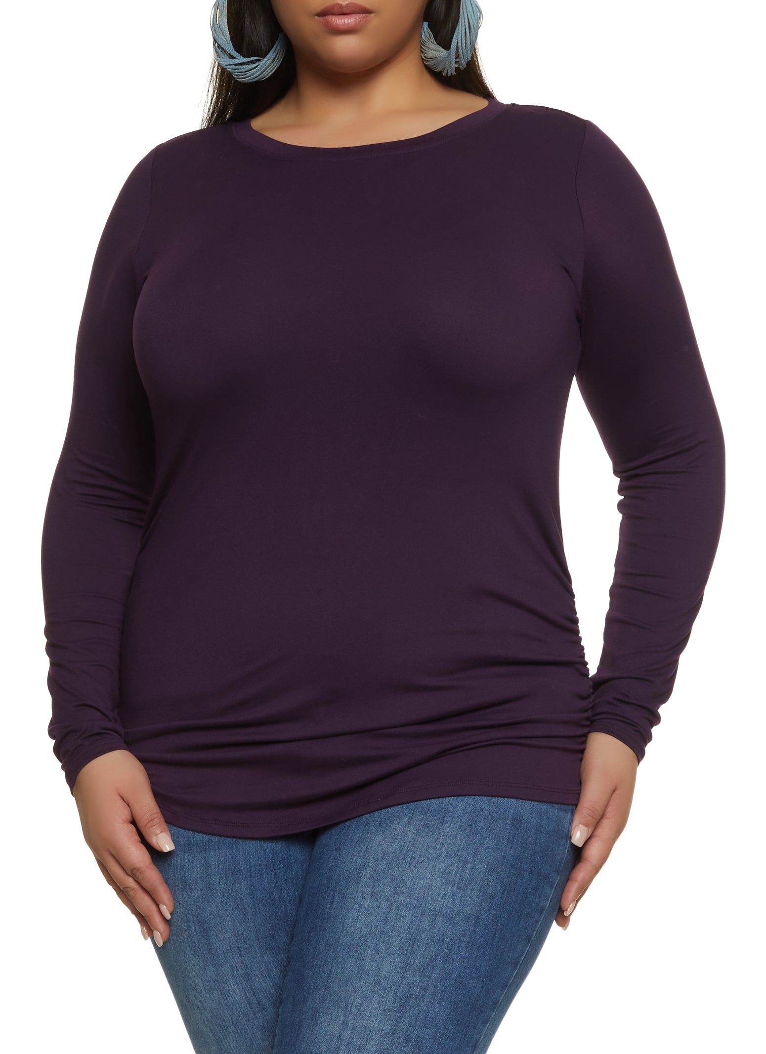 Plus Size Basic Ruched Crew Neck Top sold by Rainbow