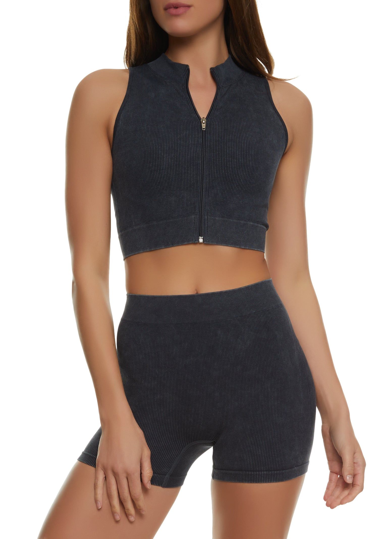 Seamless Ribbed Zip Front Crop Top sold by Rainbow
